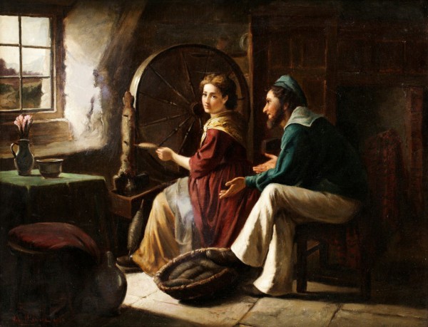 A young couple at work by Ricardo de Madrazo y Garreta